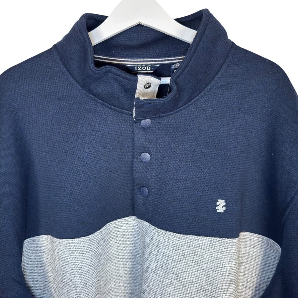 IZOD Pullover 3XLT Navy Grey Colorblock Snap Mock Neck Gorpcore Dadcore Classic - Picture 3 of 8
